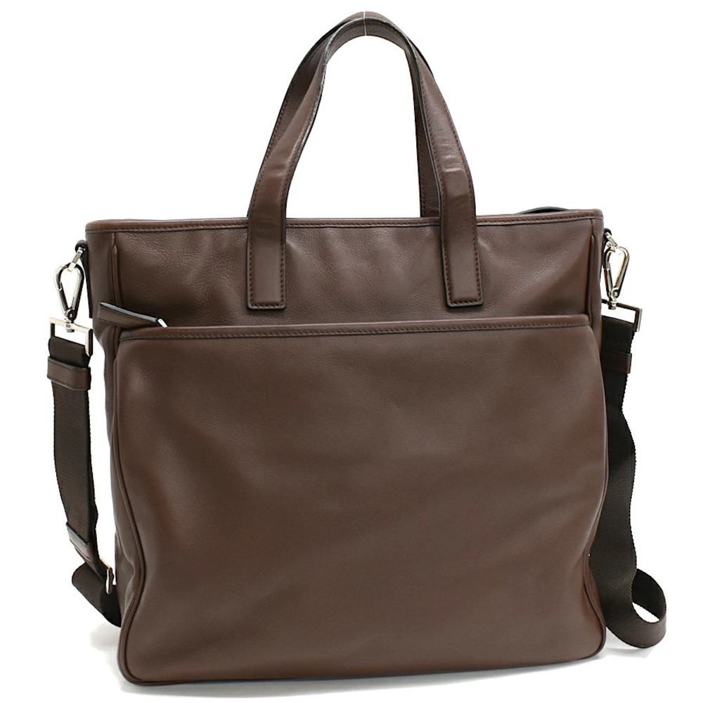Prada Tote Bag VITELLO CITY BRUCIATO Dark Brown Leather Triangle Logo Plate